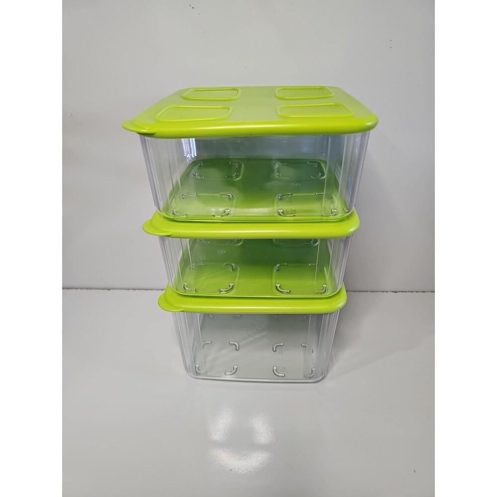 Tupperware Square Clear Mates Clear with Green Seal 3pc Set 1.04L & 1.62L New
